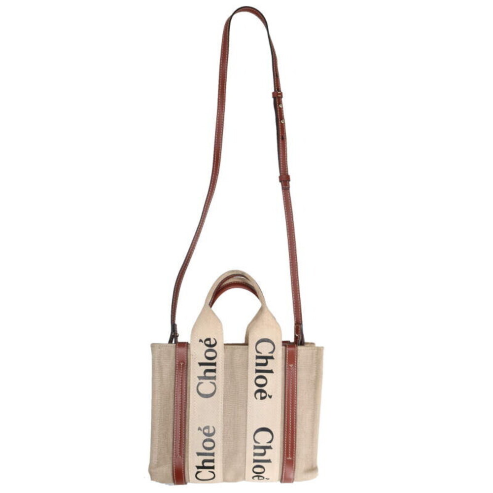 Chloe Woody Logo Canvas Handbag Beige Tan Brown - Picture 2 of 5
